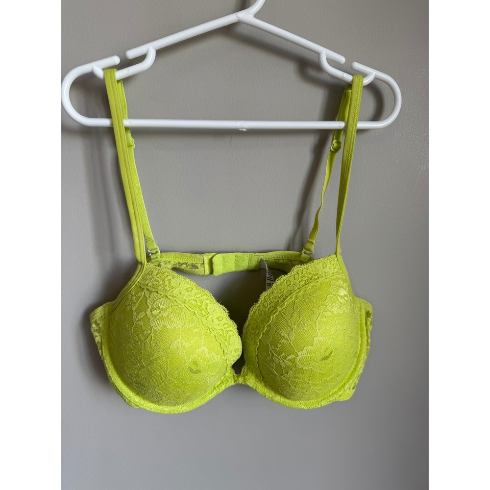 La Senza Womens Neon Yellow Lace Underwire Bra 34C Vibrant Intimates Lingerie